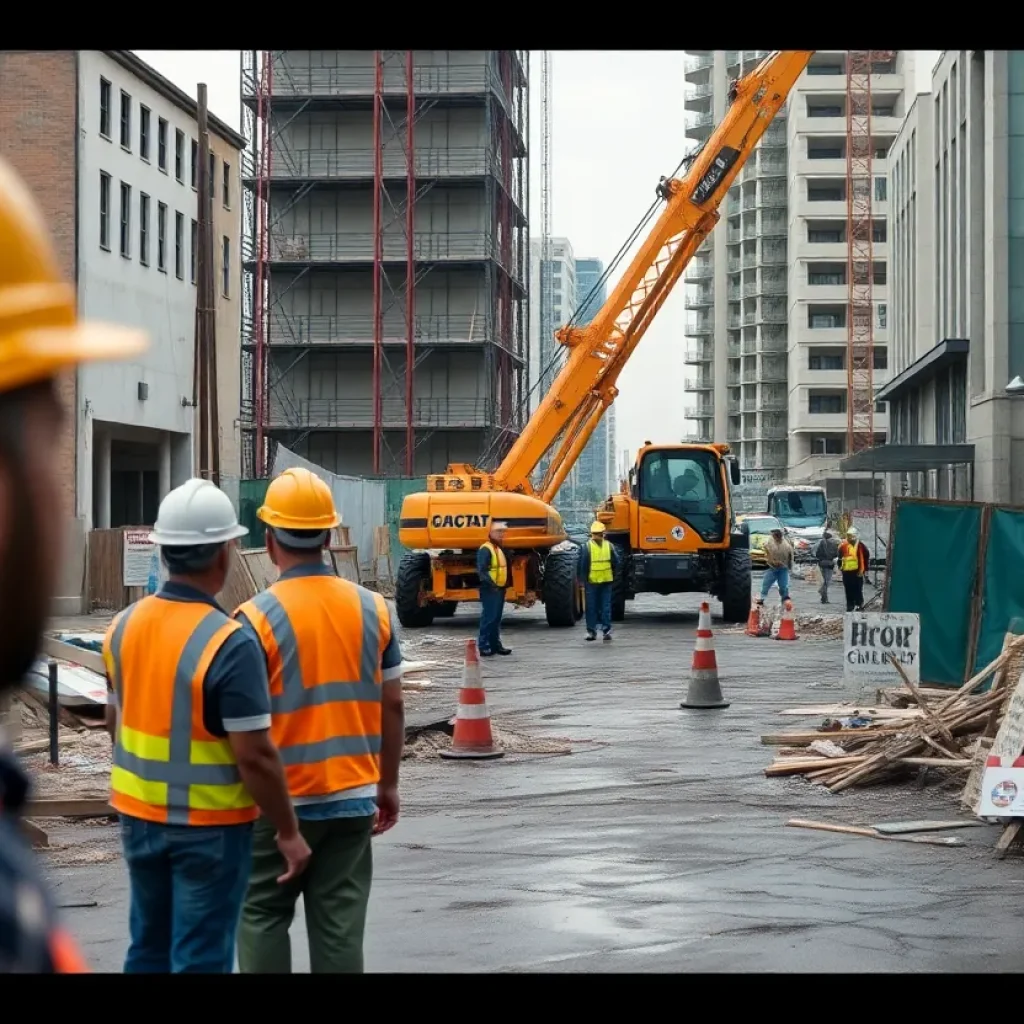 Construction site in New Orleans with workers