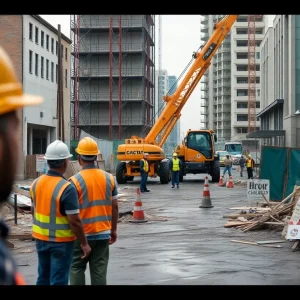 Construction site in New Orleans with workers