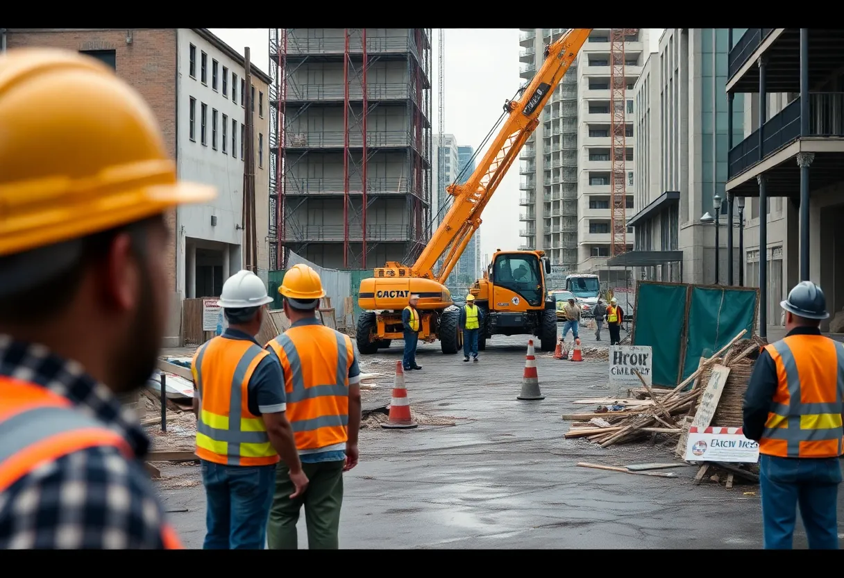 Construction site in New Orleans with workers