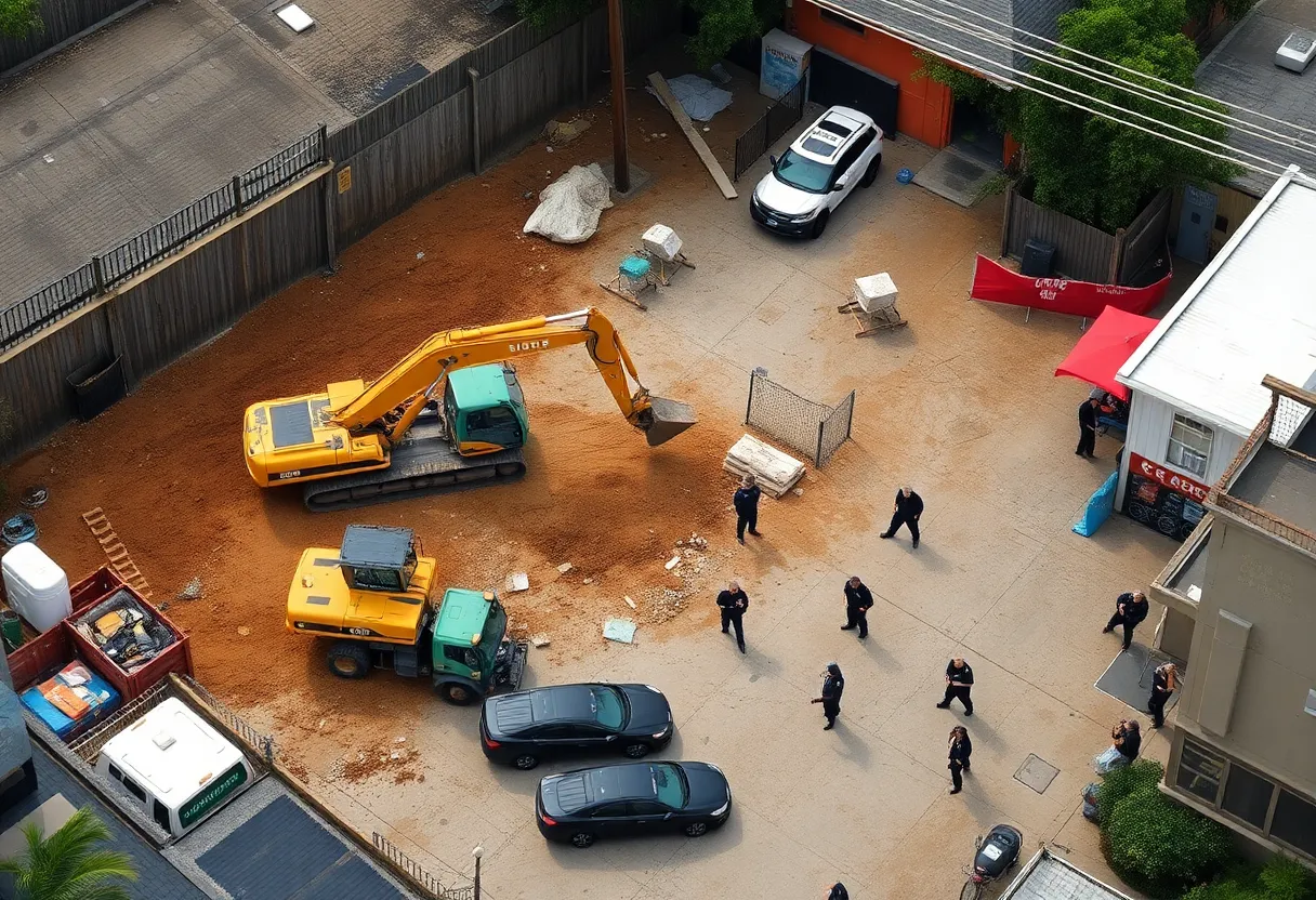 Aerial view of a construction site during an immigration raid.