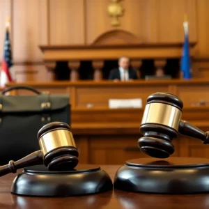 Submit A Wedding Announcement A courtroom with gavel and briefcases representing legal cases.