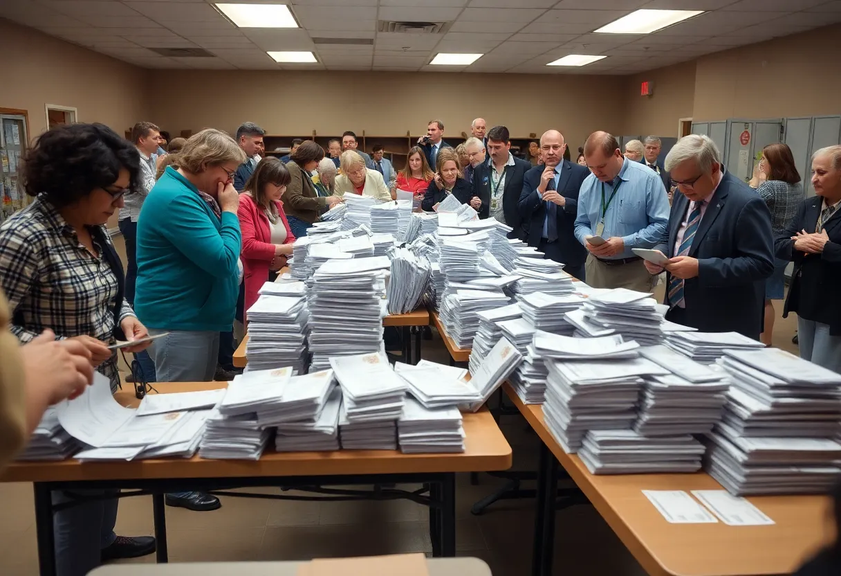 Voters at a polling station experiencing ballot shortages