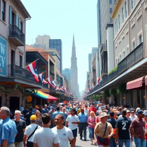 Crowds enjoying the festivities during Super Bowl LIX in New Orleans