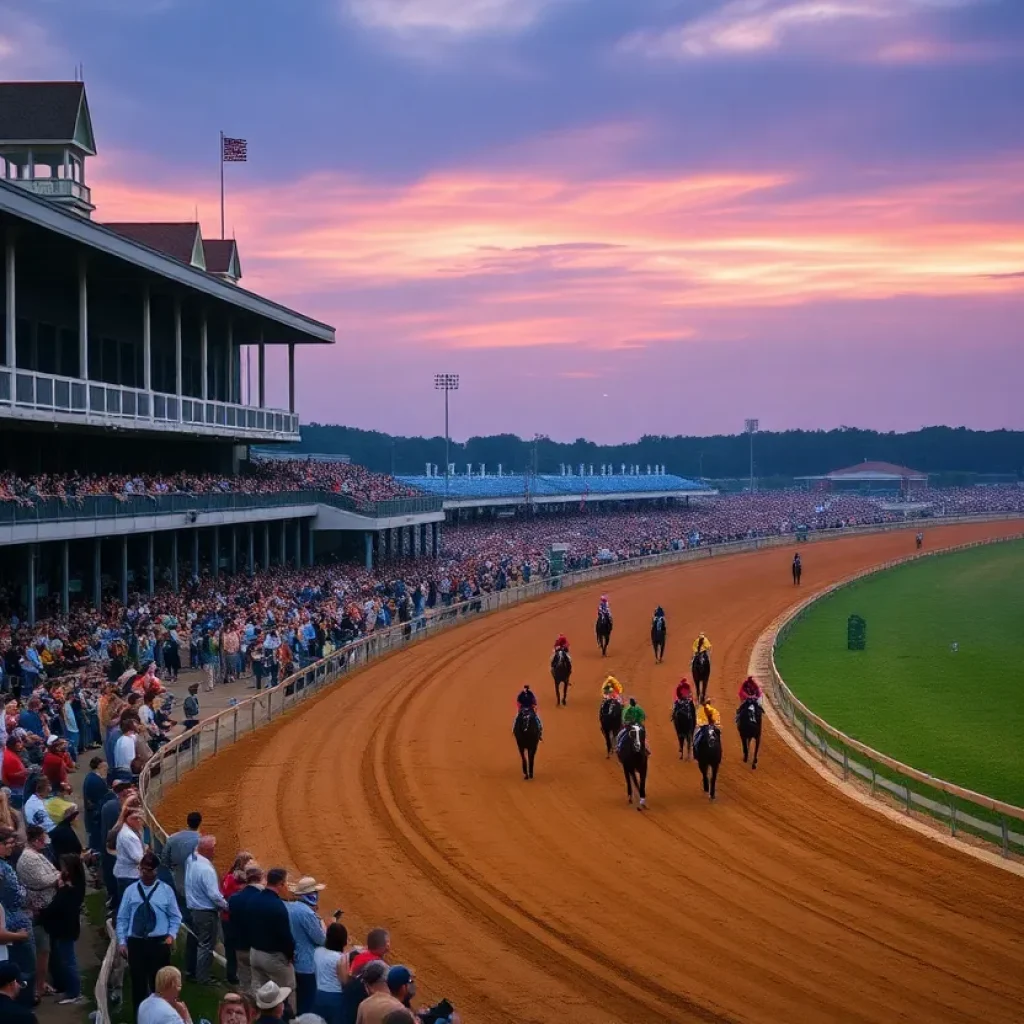 Horses racing at Fair Grounds Race Course