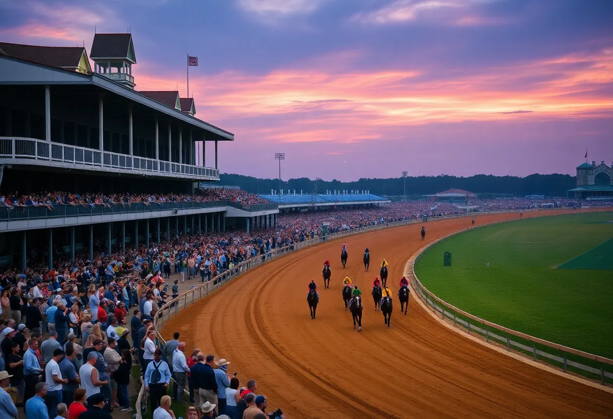 Horses racing at Fair Grounds Race Course