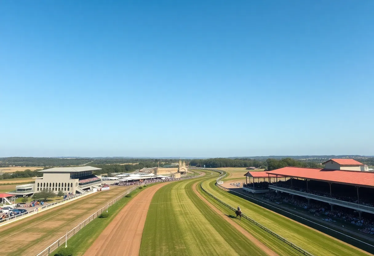 Aerial view of Fair Grounds Race & Slots during a horse racing event