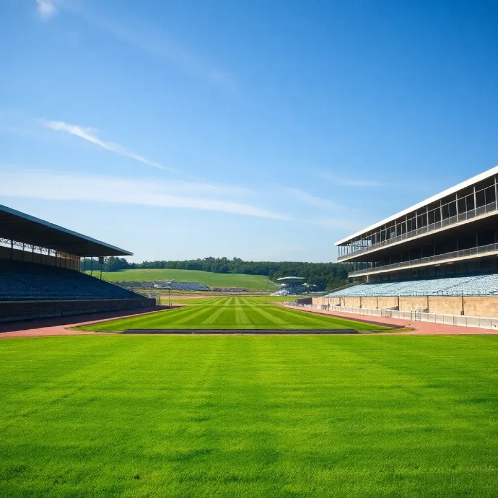 Historic Fair Grounds racetrack with empty stands