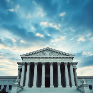 Submit A Wedding Announcement Exterior view of a federal court building with a dramatic sky.