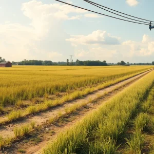Fiber optic cables being installed in a rural Louisiana setting.