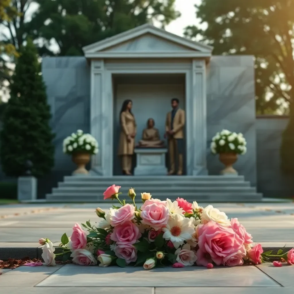 Graveside setting with flowers for a memorial service