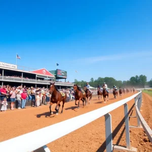Horses racing at Fair Grounds Race Course