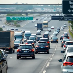 Traffic jam on I-10 due to a multi-vehicle crash near Highrise Bridge in New Orleans