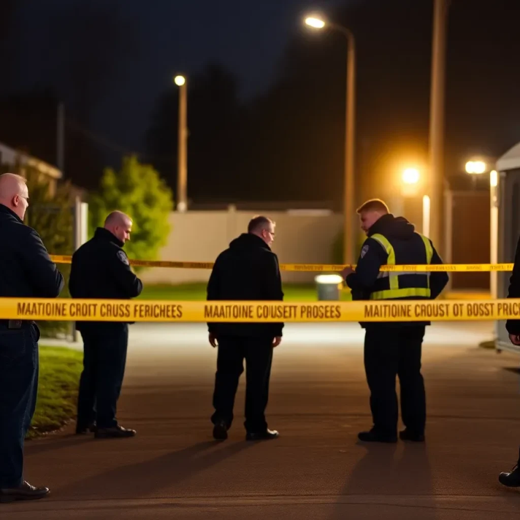 Police officers conducting an investigation at a location connected to a jail escape.