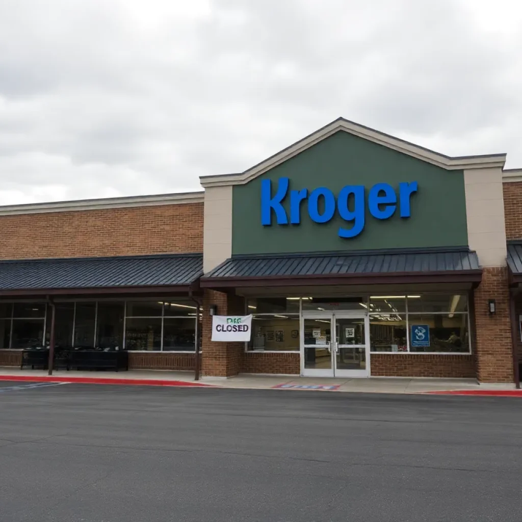 Exterior view of a closed Kroger grocery store