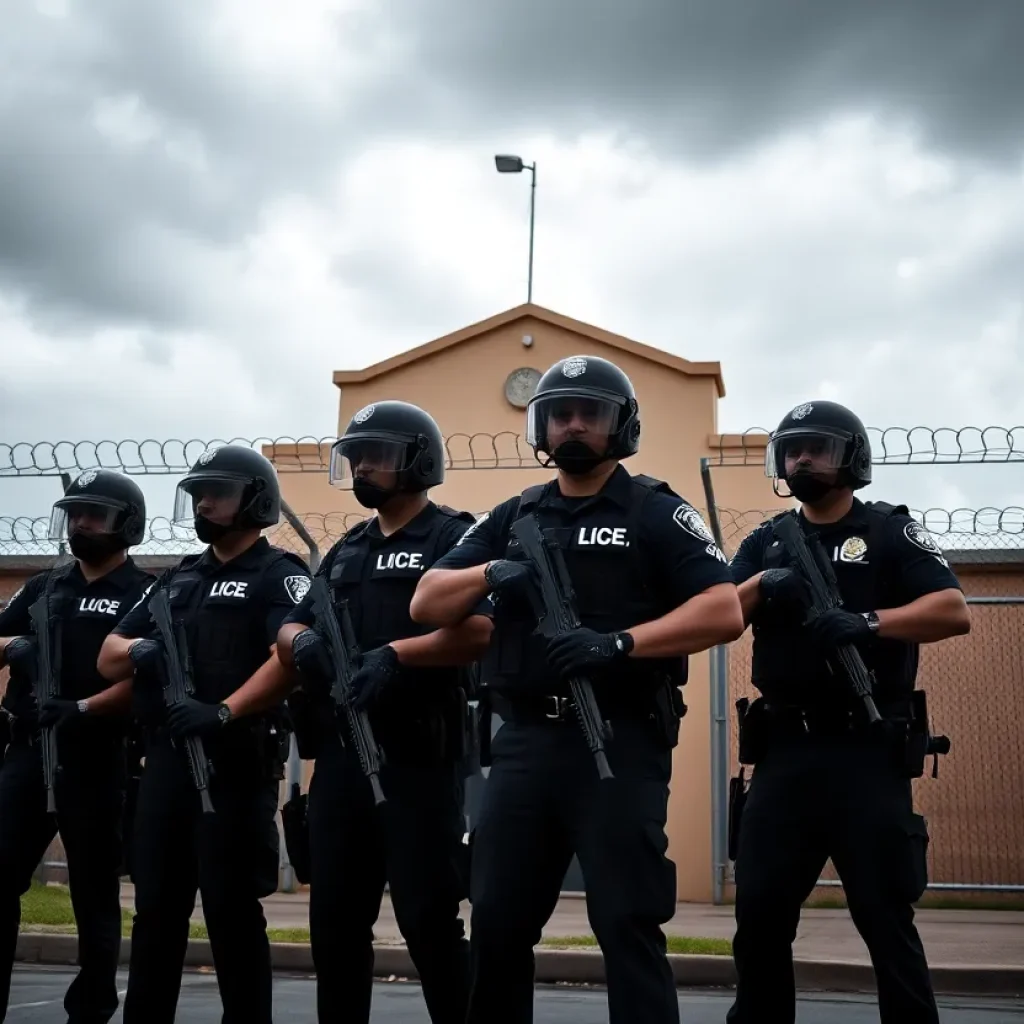 Law enforcement agents collaborating during a prison recapture operation in New Orleans