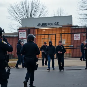 Police activity outside Orleans Justice Center during an inmate escape investigation.