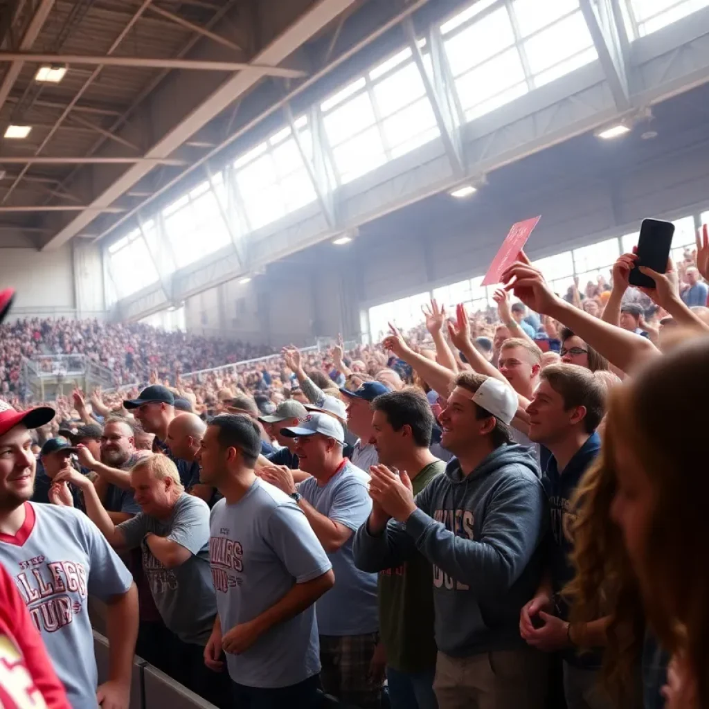 Fans cheering at a college sports event in Louisiana