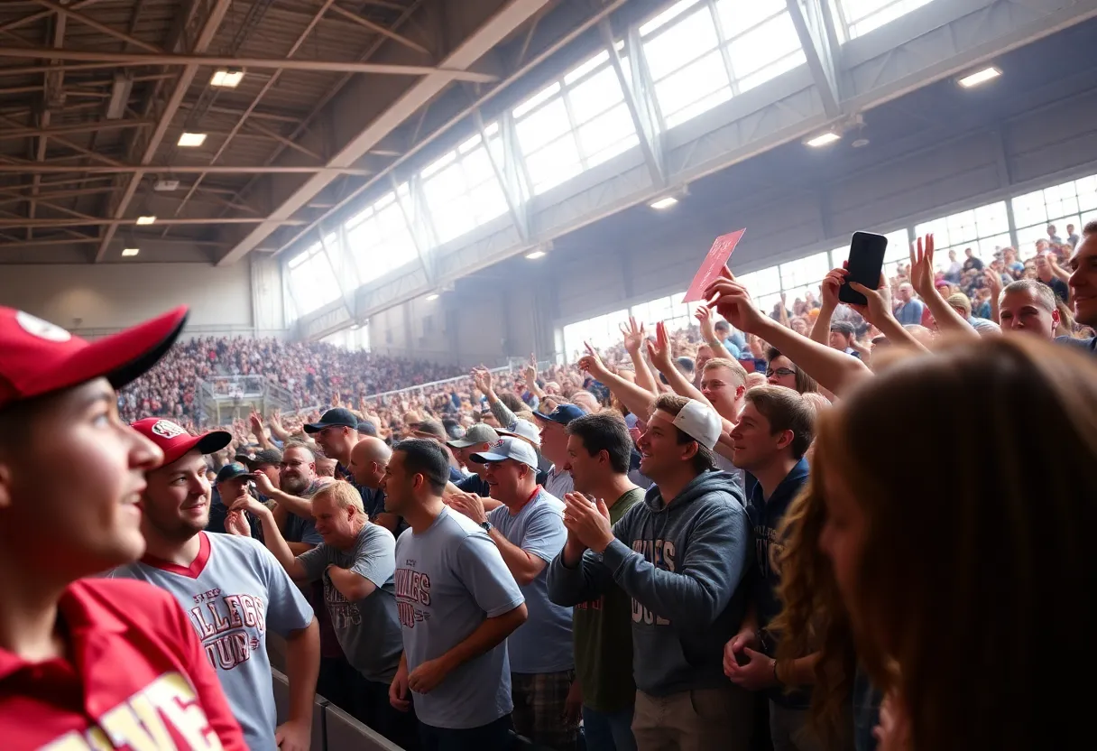 Fans cheering at a college sports event in Louisiana