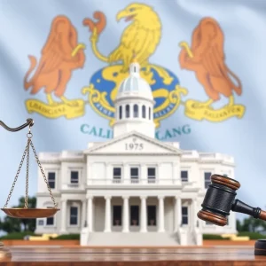 Legislative building in Louisiana with ethics symbols