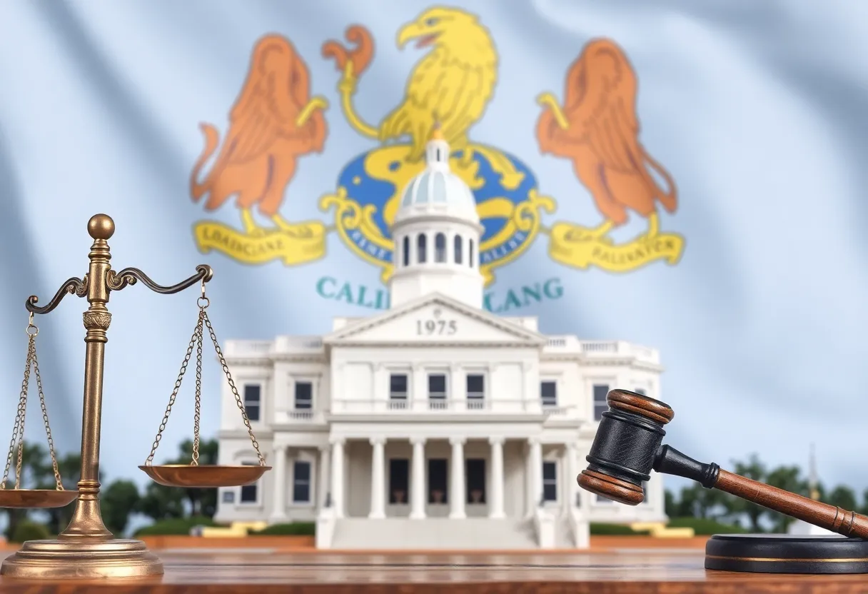 Legislative building in Louisiana with ethics symbols
