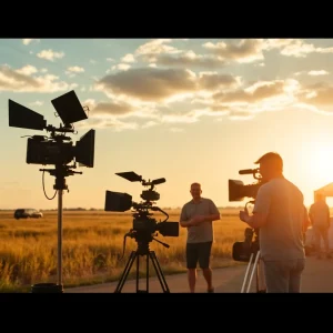 Film set in Louisiana depicting film crew and local landscape