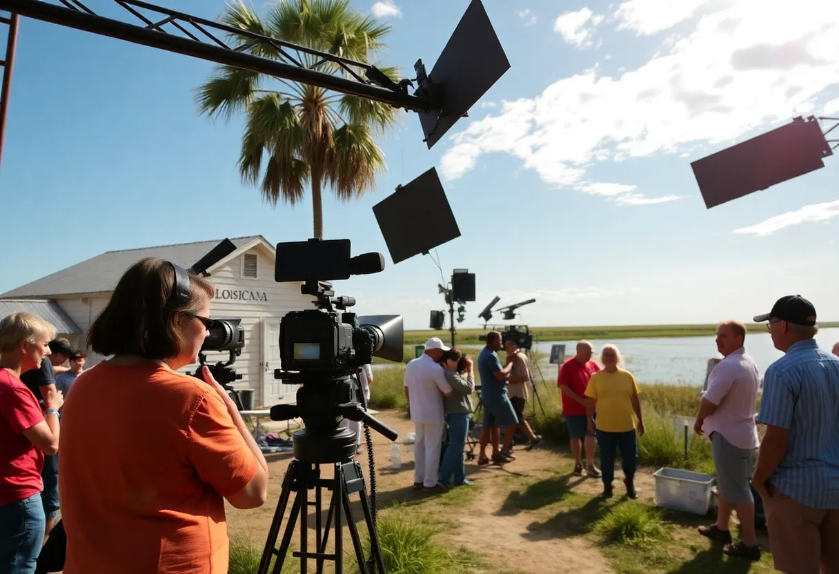 Film crew working on a set in Louisiana
