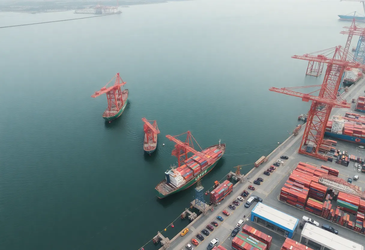 Aerial view of the Louisiana International Terminal construction site at the Port of New Orleans.