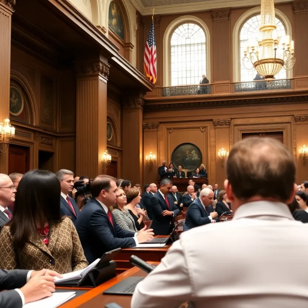 Diverse group of lawmakers collaborating in the Louisiana Legislature.