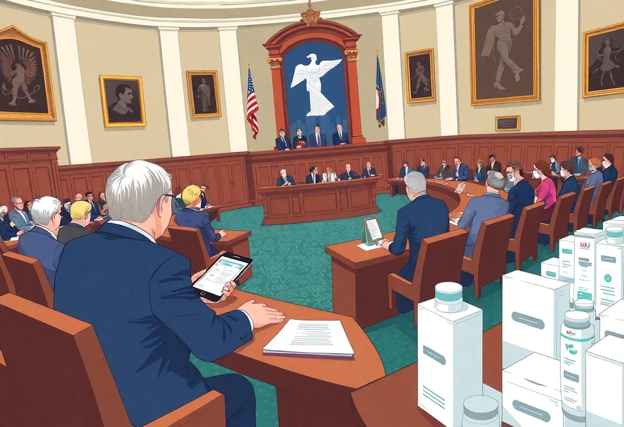 Illustration of Louisiana Senate debating PBM ownership legislation