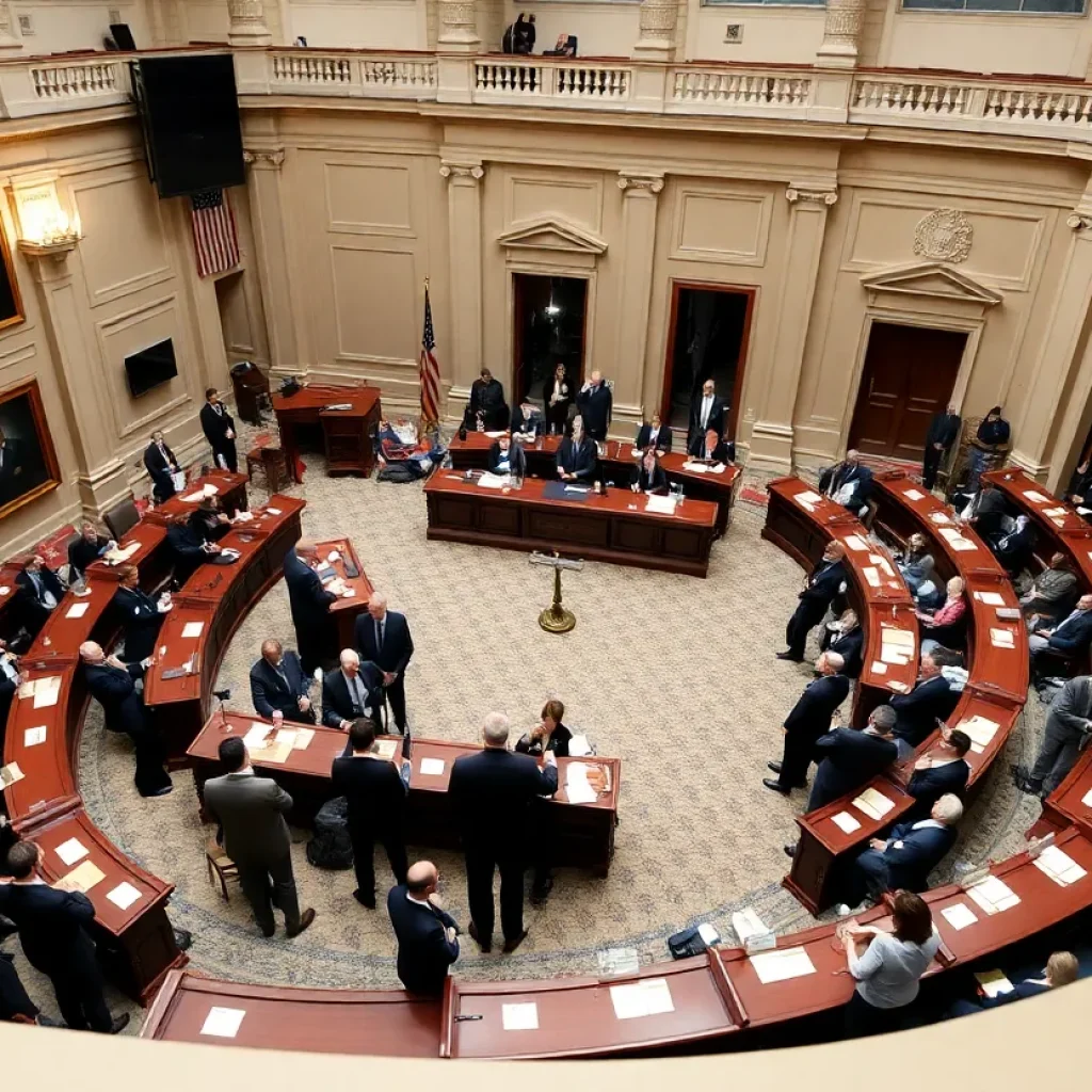 Louisiana State Capitol with lawmakers discussing immigration laws