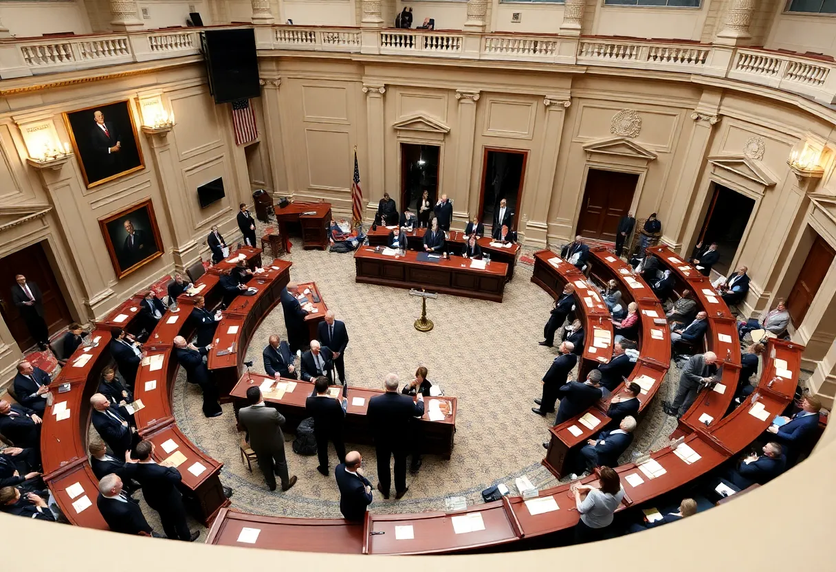 Louisiana State Capitol with lawmakers discussing immigration laws
