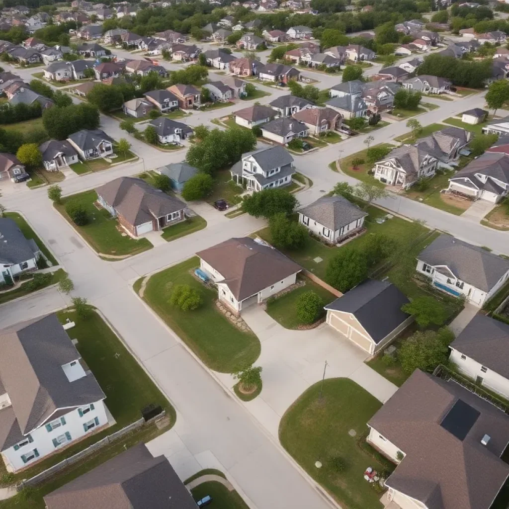 Aerial view of suburban homes in Louisiana