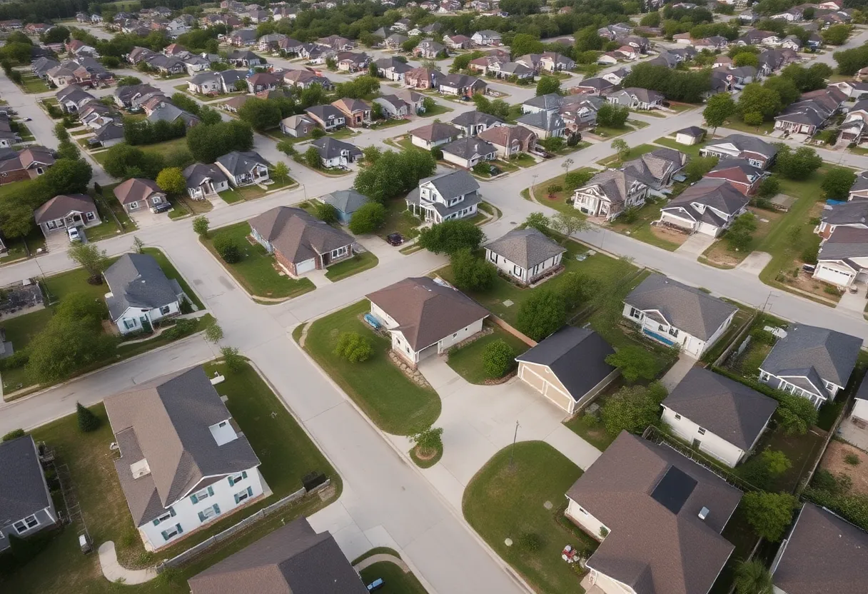 Aerial view of suburban homes in Louisiana