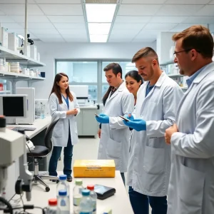 Researchers working in a modern laboratory