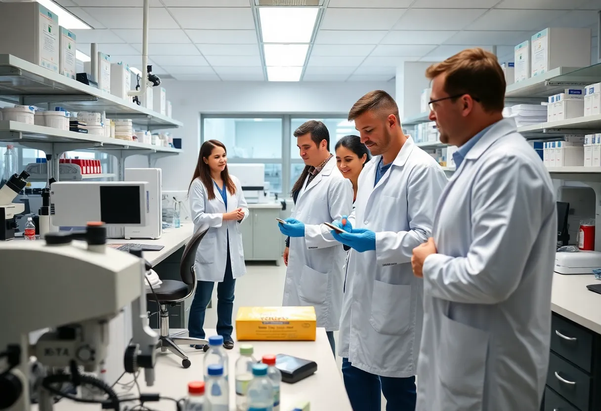 Researchers working in a modern laboratory