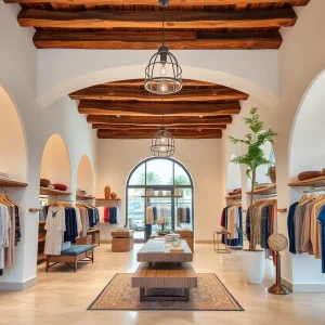 Interior view of the Mango store at Lakeside Shopping Center, showcasing Mediterranean design elements.