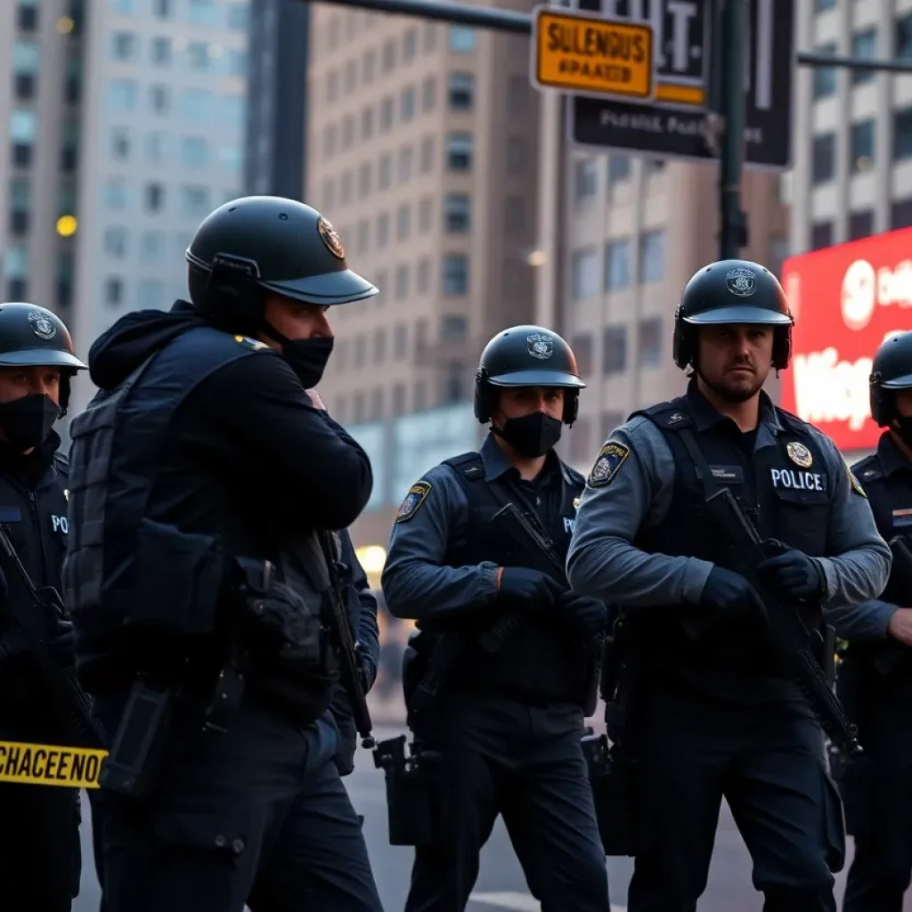 Law enforcement officers conducting a manhunt in New Orleans