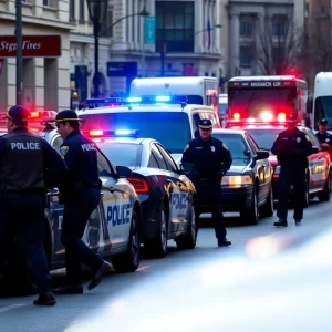 Law enforcement officers conducting a manhunt in New Orleans.