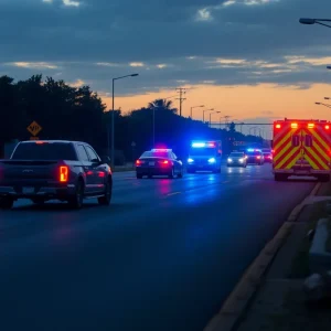 Accident scene on a Metairie roadway with emergency vehicles