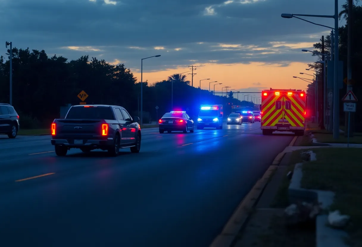 Accident scene on a Metairie roadway with emergency vehicles