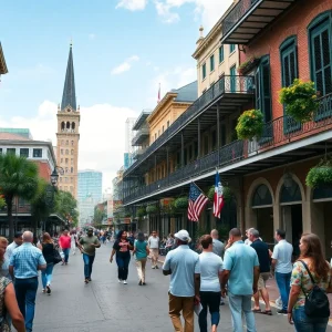 A bustling cityscape of New Orleans representing community engagement and political activities.