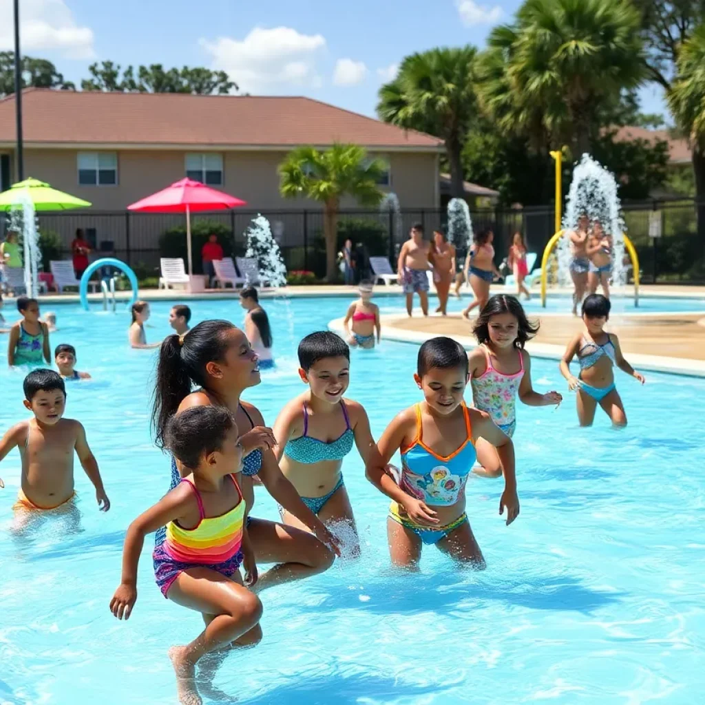 Families enjoying the new community pool in New Orleans