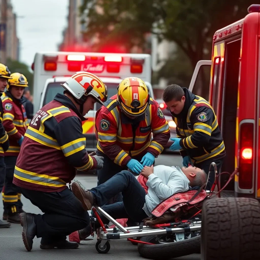 Emergency Medical Service responders treating a patient at an accident scene