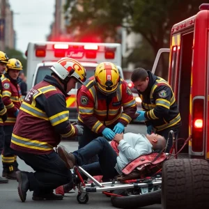 Emergency Medical Service responders treating a patient at an accident scene