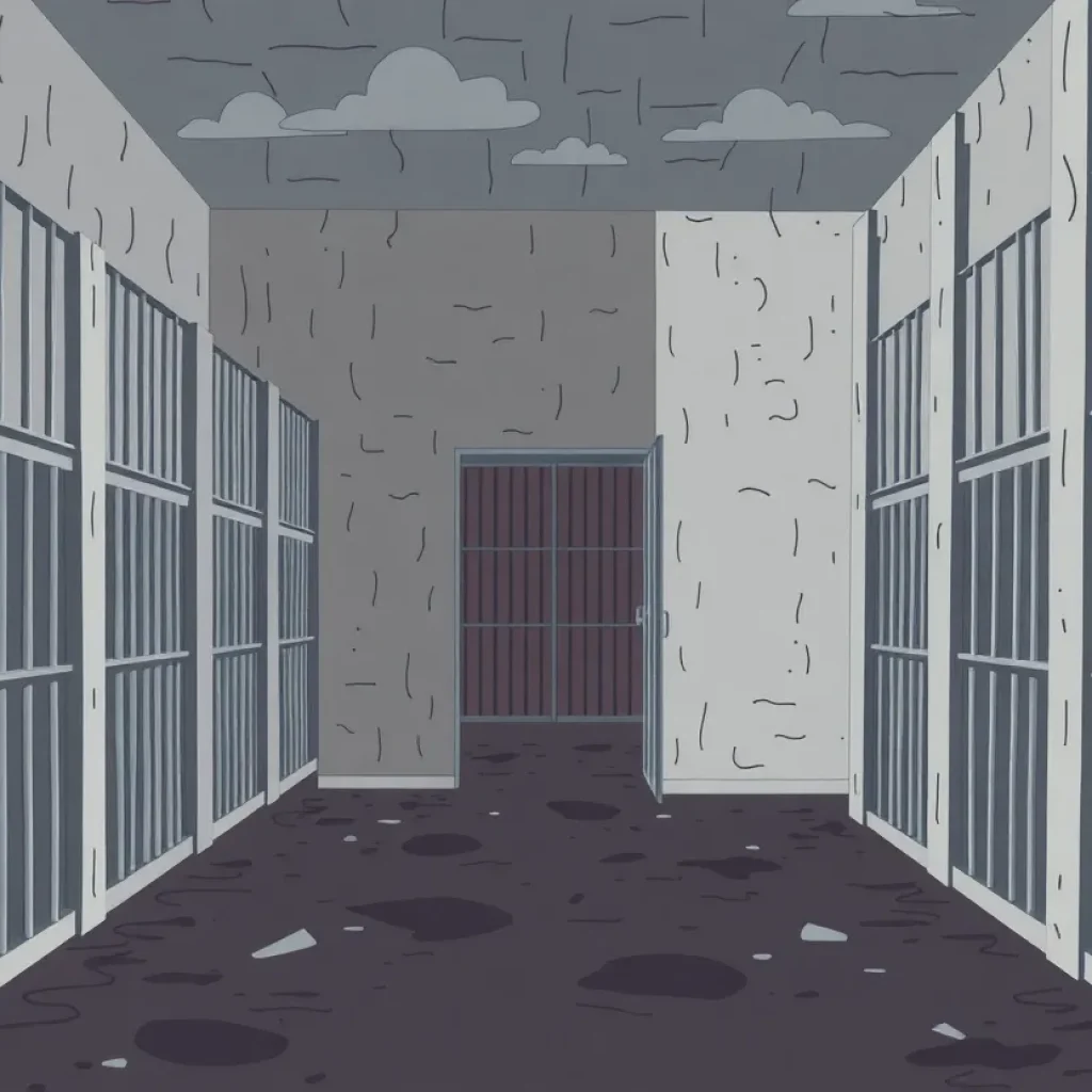 Illustration depicting a jail environment post-jailbreak