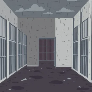 Illustration depicting a jail environment post-jailbreak
