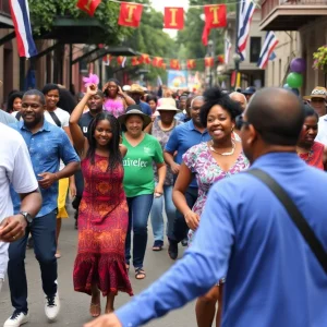 People celebrating Juneteenth in New Orleans with music and cultural displays