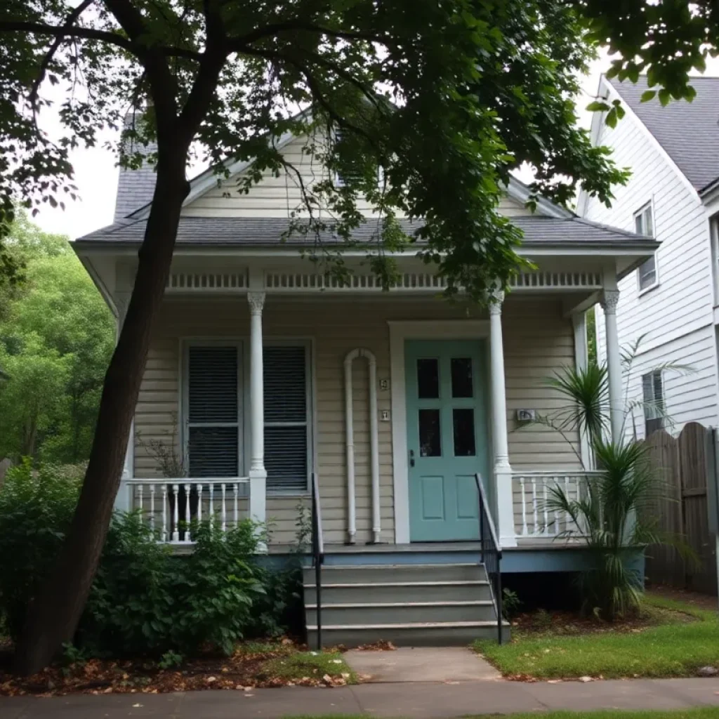 A peaceful New Orleans neighborhood with unoccupied house
