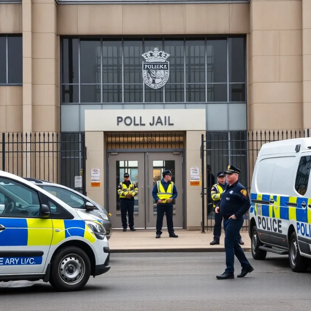 Police operation in New Orleans outside a jail facility.