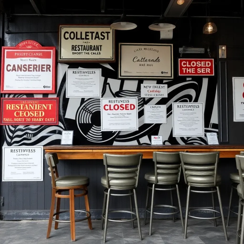 Signs of closed restaurants in New Orleans